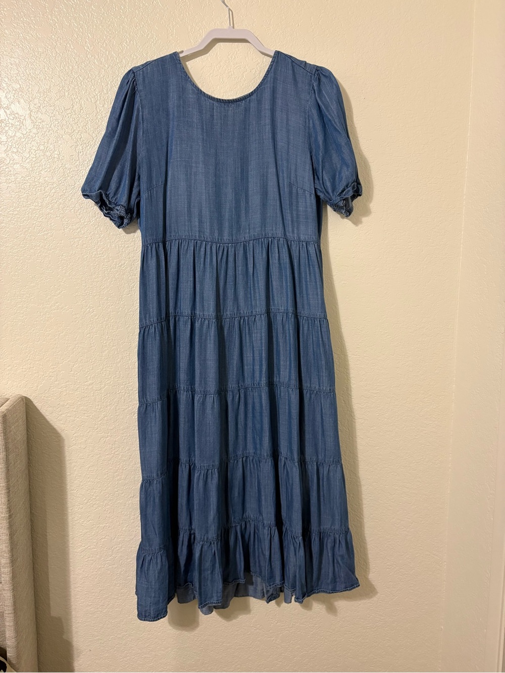 DownEast Blue Tiered Maxi Dress with Puff Sleeves